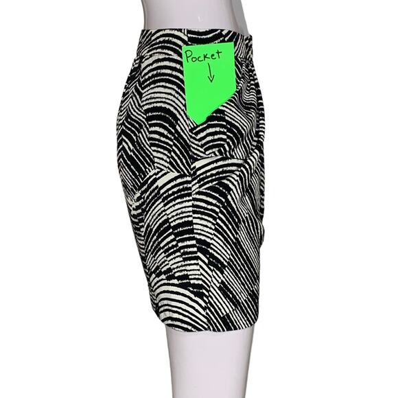 Banana Republic Factory Skirt Abstract B/W Stripes Print Pleated Pockets Size 0 - Picture 6 of 11